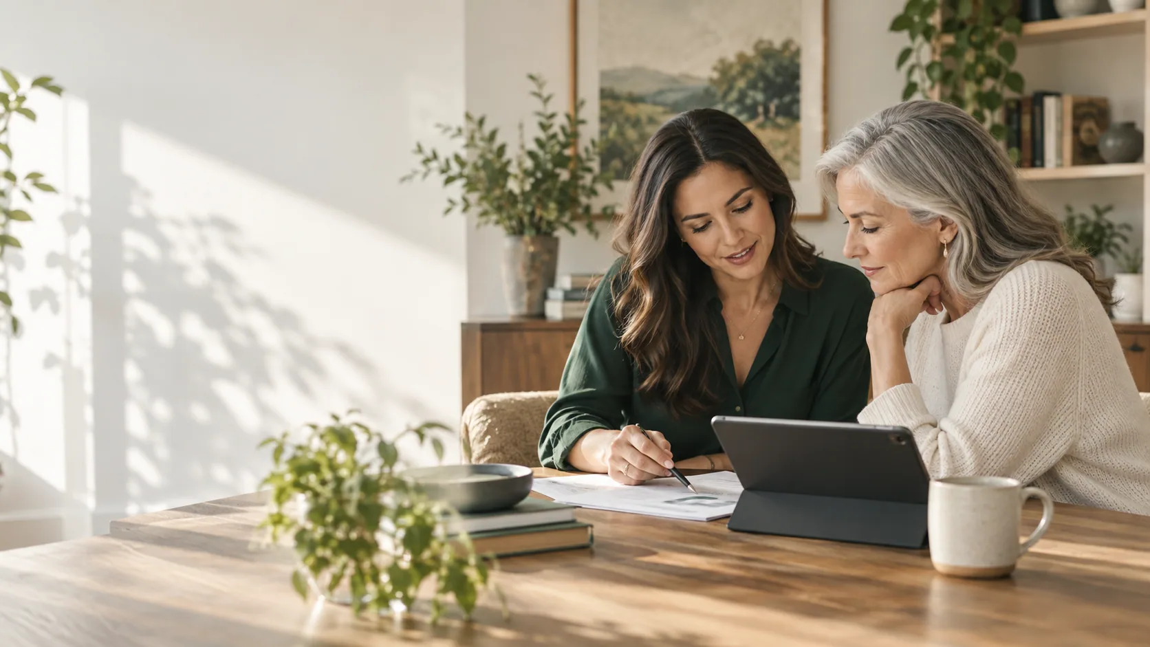Two women reviewing a financial plan together